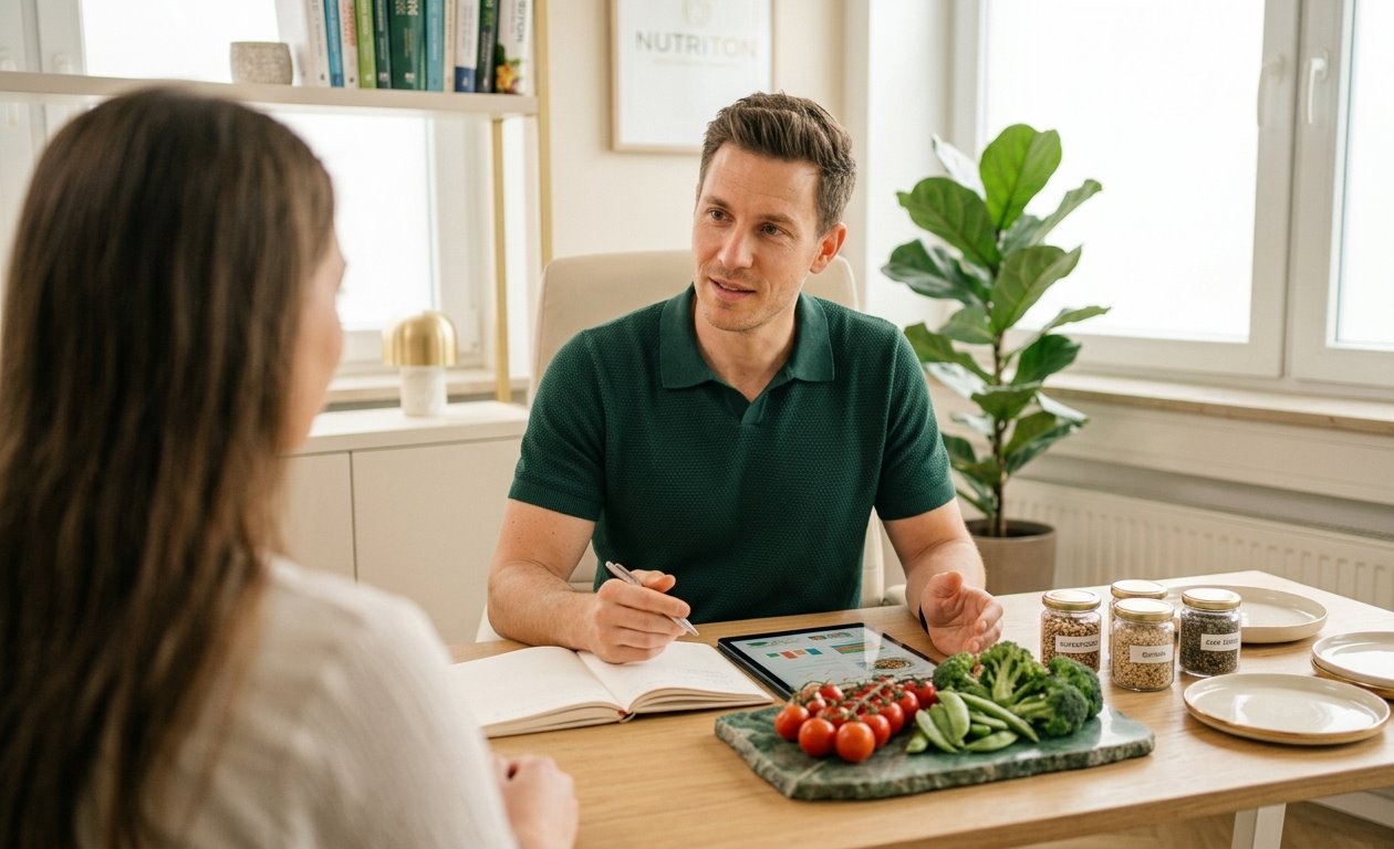 Nutrične vyvážený tanier plný čerstvej zeleniny a kvalitných živín ako základ udržateľného stravovania NUTRITON
